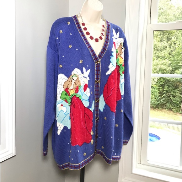 Storybook Knits #1643 Flights of Angels Christmas Cardigan - Women’s 2X NEW - Picture 2 of 11